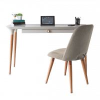 Manhattan Comfort 2-2532511020562 2-Piece HomeDock Office Desk with Organization Compartments and Selina Accent Chair Set in Off White and Beige